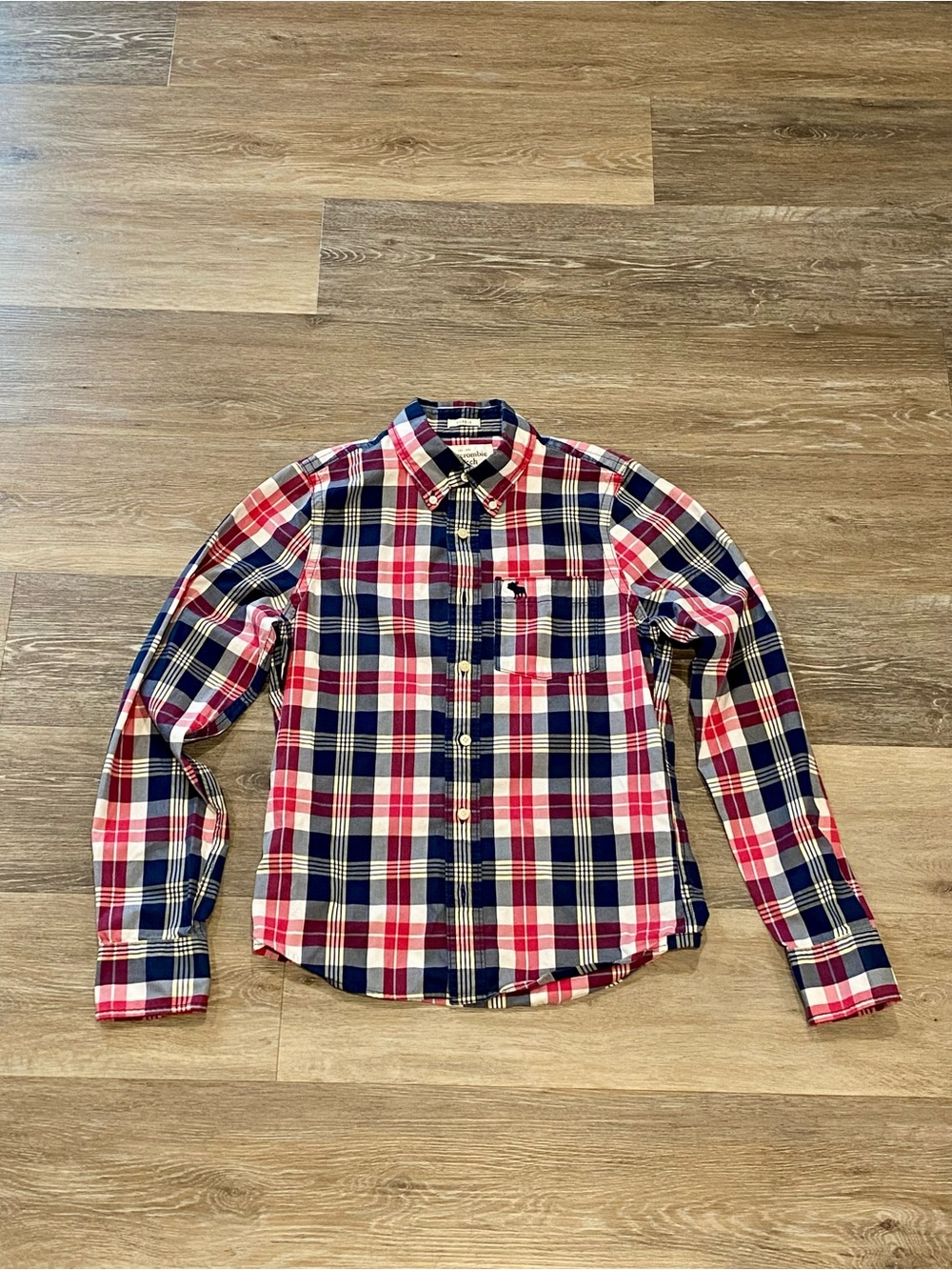 Abercrombie & Fitch Red, Navy & White Plaid Button-Down Shirt